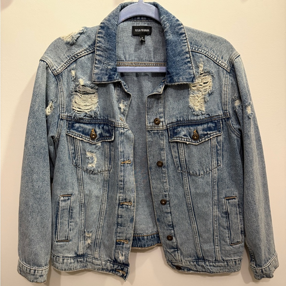 Poison Mushroom Distressed Denim Jacket
